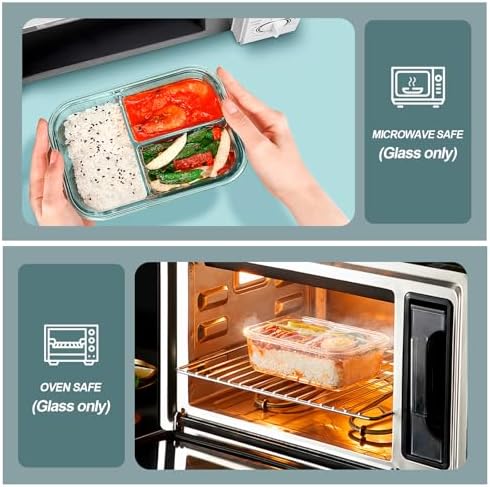 KOMUEE Glass Meal Prep Containers 3 Compartments, 5 Pack 36 oz, White