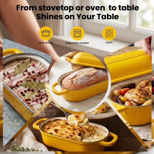 Oval Dutch Oven for Bread Baking,Enameled Cast Iron Bread Pan(4.1QT,Yellow)