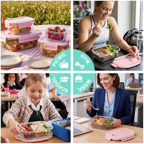 8 Pack Glass Food Storage Containers with Lids(Pink)