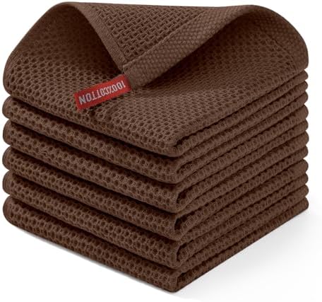 Homaxy 100% Cotton Waffle Weave Kitchen Dish Cloths 6-Pack, Coffee