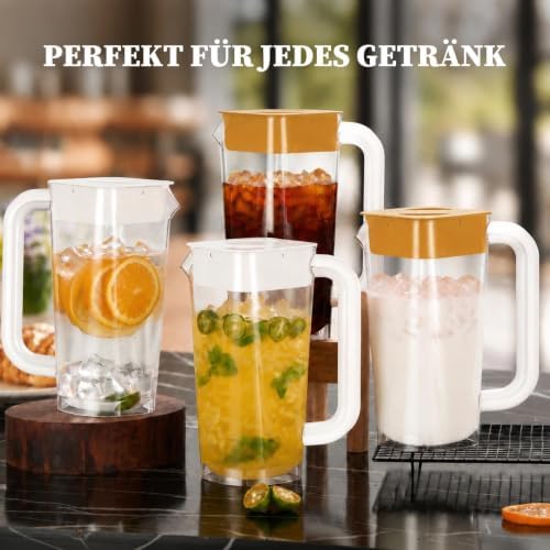 CURTA 4 Pack 2L/68 oz Plastic Pitcher with Lid & Handle, Large Capacity Water Jug with Measurement Marks, Clear Fridge Pitcher for Iced Tea, Juice, Lemonade & Cold Beverages