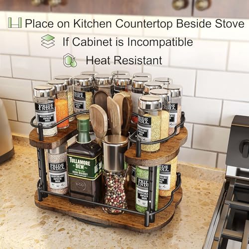 SNTD Lazy Susan Spice Rack Organizer for Cabinet, Wood, Vintage, 12 in
