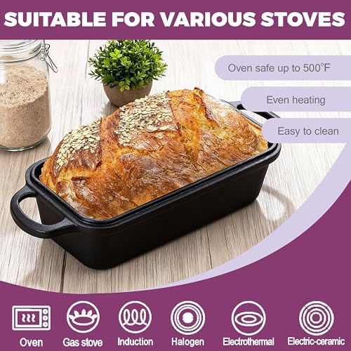 11x5 Inch Cast Iron Loaf Pan with Lid, Sourdough Pan
