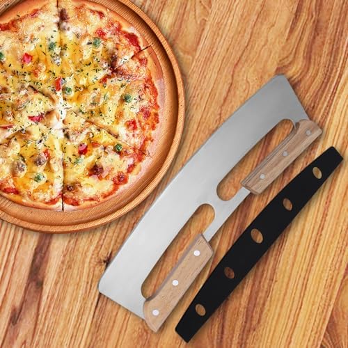 2 Pack Pizza Cutter Rocker with Wood Handles & Protective PP Cover