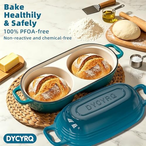 Enameled Cast Iron Double Round Bread Loaf Pot with Lid – Emerald
