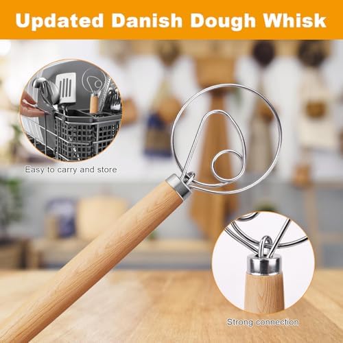 Aqdocvf 2‑Pack Danish Dough Whisk,13‑Inch Dutch Whisk with Cleaning‑Brush
