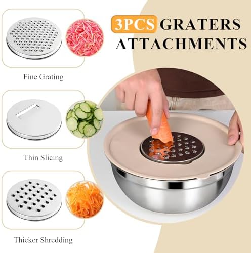 Mixing Bowls with Airtight Lids Set, Non-Slip Silicone Bottoms, Khaki