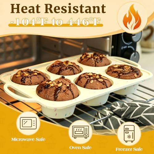 Jumbo Muffin Pan, Metal Reinforced Frame 6-Cup Large Silicone Cupcake Pan
