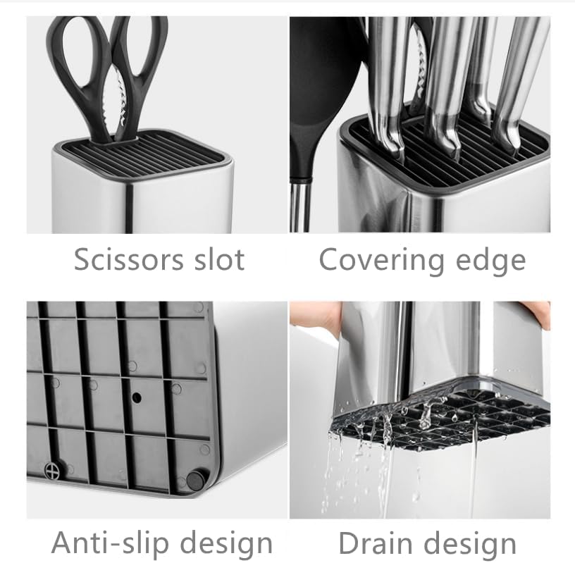 Kitchen Knife Holder,Stainless Steel Universal Knife Block Holder,Edge-Protect Knife Storage Organizer,Space-Saving Knife Storage Countertop, Slotless Knife Holder Storage for Kitchen Counter