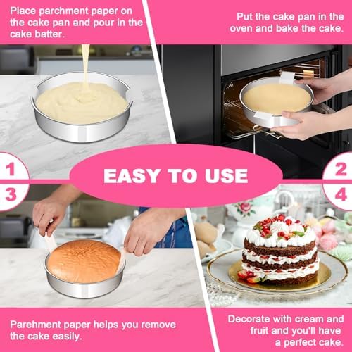 EWFEN 6 Inch Cake Pan Set of 2, Stainless Steel Round Layer Cake Baking Pans Tins, Non-Toxic & Healthy, Leak-proof & Easy Clean & Dishwasher Safe