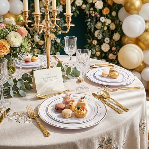 I00000 102 Pcs Gold Plastic Plates, Premium Disposable Gold Plates