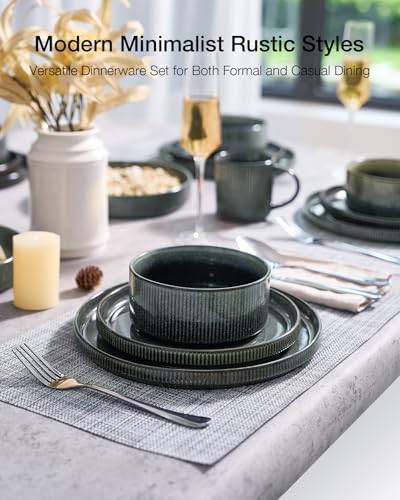 Famiware Star Dinnerware Sets with Mugs, Ceramic Plates and Bowls Set for 4