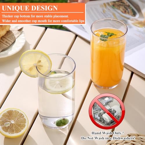 HOMQUEN 14oz Highball Glasses, 6pcs Drinking Glasses, PET Clear Plastic Water Glasses, Beer Glasses, Iced Coffee Glasses, Ideal for Cocktail, Whiskey, Soda, Tea, Water, Gift