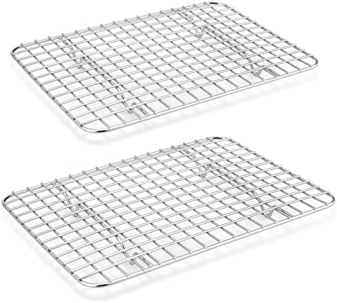 E-far Cooling Baking Rack Set of 2, Stainless Steel Grid Wire for Oven Roasting Cooking Bacon, 11.6" x 9.2" Grilling Broiling for Cooling Cookie Cake, Non-toxic & Dishwasher Safe