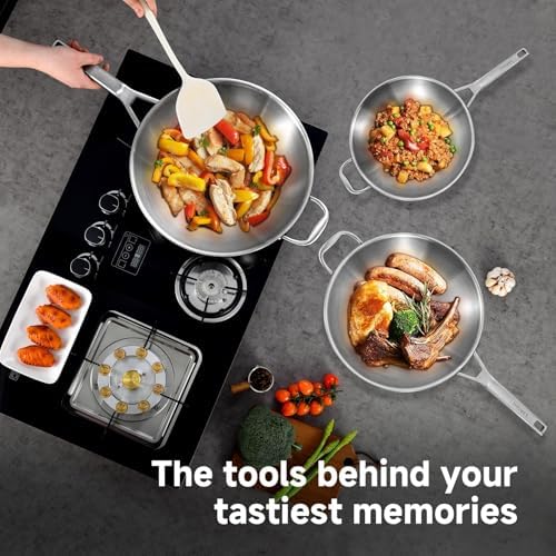 Inqibee 13 Inch Stainless Steel Wok with Lid, Detachable Handle