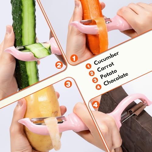 Rainspire Vegetable Peeler Potato Peelers for Kitchen, Sharp Stainless Steel Blades Veggie, Comfortable Handle Fruit Peeler, Carrot Peeler Apple Peeler Dishwasher Safe (2, Pink)
