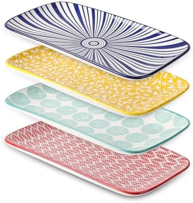 Selamica Ceramic Serving Platters, 14 Inch Serving Trays for Party Entertaining, Large Rectangular Serving Plates for Appetizer, Charcuterie, Dessert, Fruit, Set of 4, Assorted Colors