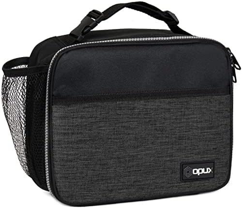 opux Insulated Lunch Bag for Kids, Reusable Lunch Box for School, Charcoal