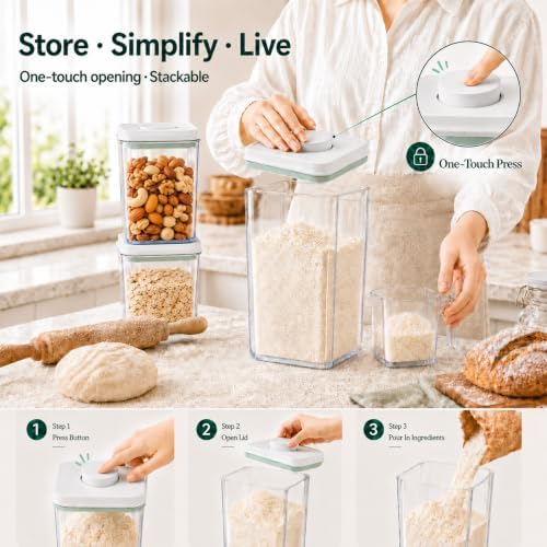 POP Airtight Flour-Rice Food-Storage Container - 4L/4.2Qt Jar with Lid and 3.3Oz Scoop | BPA-Free | Can Hold 5lb of Flour or 5lb of Rice | Stackable and Durable