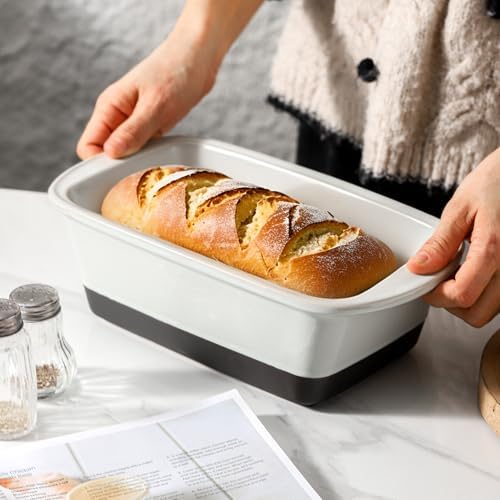 HVH Ceramic Loaf Pan for Baking Bread, 9 x 5 inch Baking Bread Loaf Pan, Rectangular Bread Pan, Bread Baking Pan for Cooking, Farmhouse Style (Black Pottery)