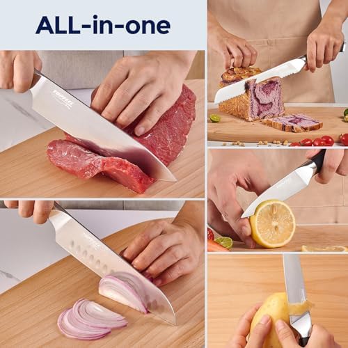 Topfeel 6PCS Kitchen Knife Set with In-Drawer Bamboo Knife Block