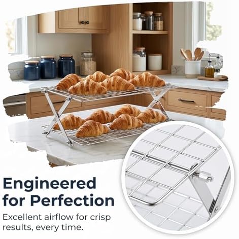 Collapsible Cooling Rack, Adjustable Stainless Steel Drying Rack (2 Tier)