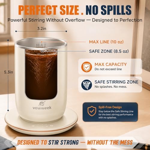 Self Stirring Coffee Mug, 10 oz Heated Mug with Magnetic Stirring, White