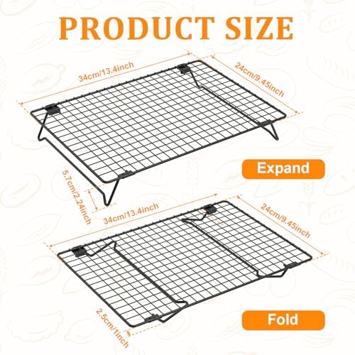 2 Pack Cooling Racks for Cooking and Baking, 13.4 x 9.4 Inch 2-Tier Stackable Cookie Cooling Rack Tall Baking Racks, Carbon Steel Roasting Wire Rack for Baking, Grilling Making Jerky (Black)