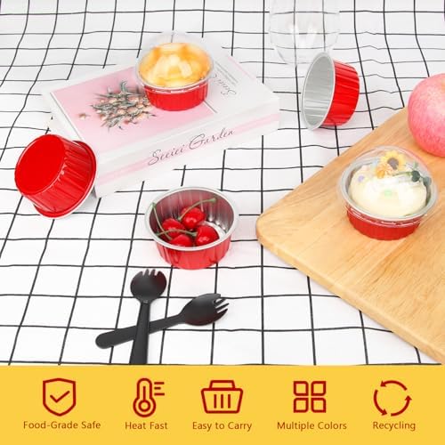 LNYZQUS 5oz Cupcake Tins with Dome Lids 100 Pack, Foil Dot Cake Cups