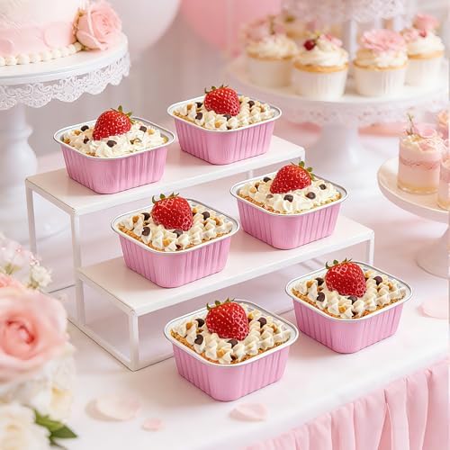 NPLUX Mini Cake Pans with Lids, 50 Pack Pink 5oz for Picnic Desserts