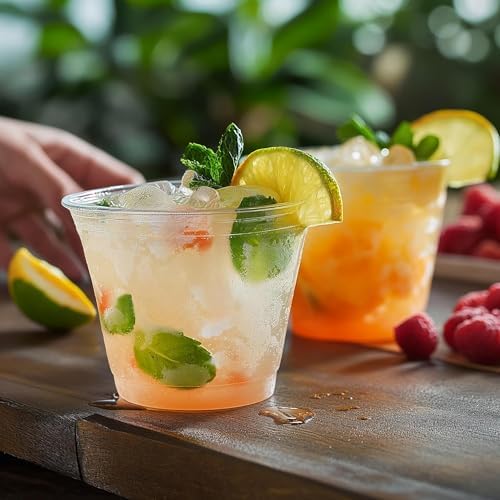 TashiBox 300 Pack 9 oz Clear Plastic Cups, Non Reusable Tumblers Crystal Clear PET Cups