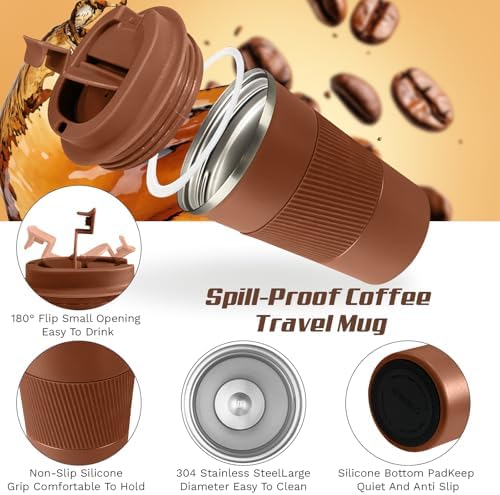 Vacuum Insulated Stainless Steel Travel Coffee Mug,Leak Proof Cup with Lid