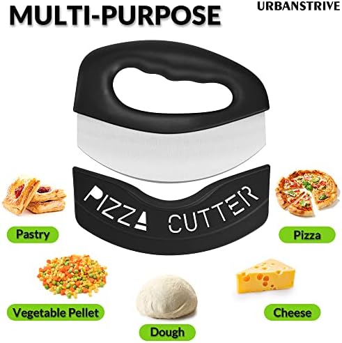 Urbanstrive Heavy Duty Stainless Steel Pizza Cutter with Cover, Super Sharp Blade Pizza Knife Pizza Cutter Rocker, Perfect Kitchen Gadgets for Pizza Cutting Home Essentials (Black)