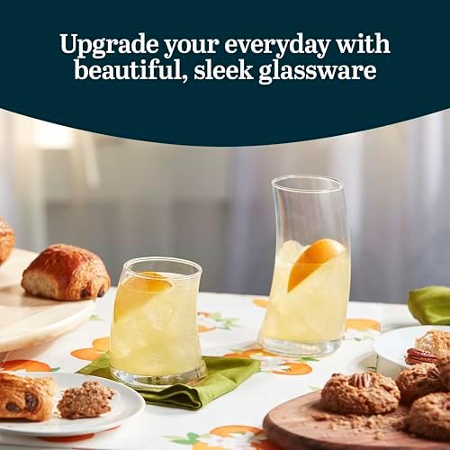 Libbey Swerve Drinking Glasses Set of 16, Chip-Resistant Tumbler and Rocks Glass Cups Set, Fun, Edgy Everyday Drinking Glasses for Special Events