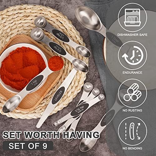 Aovchei 9 PCS Black Magnetic Measuring Spoons Set