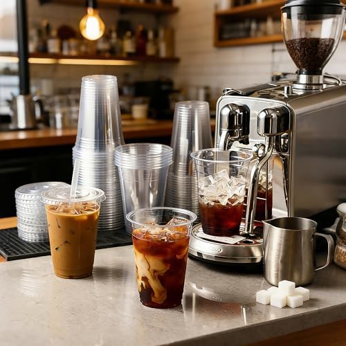 Ginkgo 100 Pack - 16 oz Clear Plastic Cups with Lids and Straws