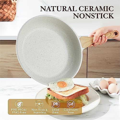 SENSARTE Nonstick Ceramic Frying Pan 12-Inch, Healthy Non Toxic Skillet, Induction Compatible Omelet Pan with Heat Resistant Handle, PFAS-Free, White