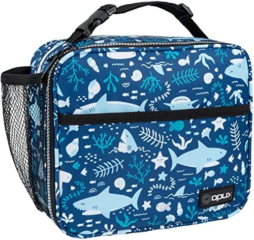 opux Insulated Lunch Bag for Kids, Reusable Lunch Box for School, Shark