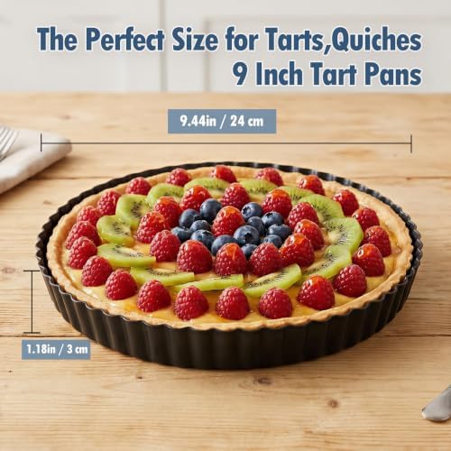 2 Pack 9 Inch Tart Pan,Removable Bottom,Nonstick Carbon Steel Quiche Pan