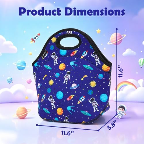 FlowFly Neoprene kids Lunch box Insulated Soft Bag Mini Cooler Thermal Meal Tote Kit for Boys, Girls,Men,Women,School,Work, Office, Astronaut