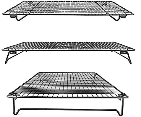 Kingrol 2-Piece Cooling Rack with Collapsible Folding Legs - for Cooking, Roasting, Drying, Grilling (Black)