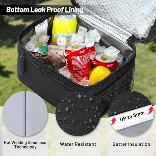 MIER Insulated Lunch Box Bags for Men Women, Dual Compartment, Black