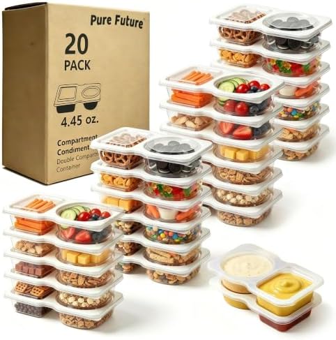 Pure Future 20-Pack 2-Compartment Snack Containers with Lids (40 Pieces)