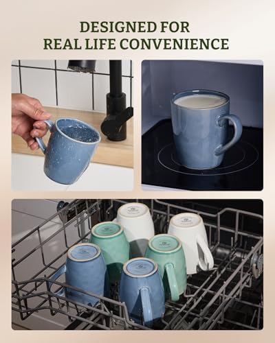 famiware Aurora Coffee Mugs, 14oz Mug Set of 6, Stoneware Cup with Handle