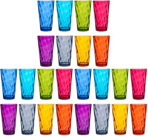 US Acrylic Optix Plastic Reusable Drinking Glasses (Set of 8) 20oz Water Cups in Jewel Tone Colors | BPA-Free Tumblers, Made in USA | Top-Rack Dishwasher Safe (Pack of 3)