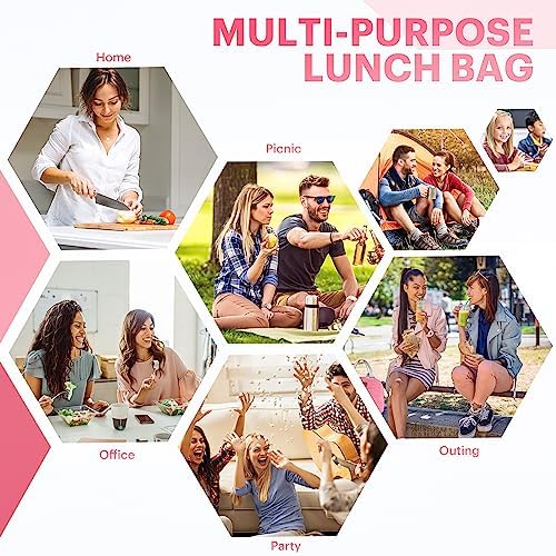 Lunch Bag for Women & Men Adult Insulated Lunch Box, Small Leakproof Cooler Food Lunch Containers Reusable High Capacity Lunch Tote Bags for Work, Travel, Outdoor (Pink)