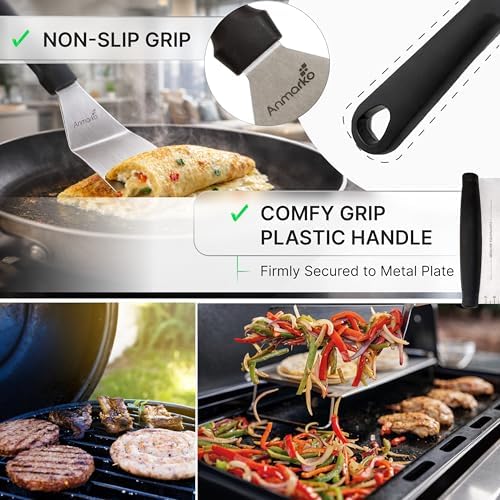 Metal Spatula Griddle Accessories Set - Griddle Scraper Flat Spatula Pancake Flipper Hamburger Turner - Metal Utensil great for BBQ Grill Flat Top Cast Iron Griddle - Commercial Grade
