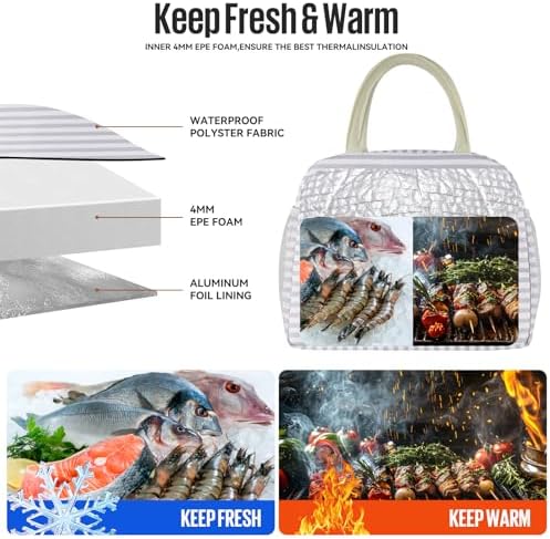 douyadady Lunch Bag Women/Men Lunch Box Women/Men (Grey+White Stripes)