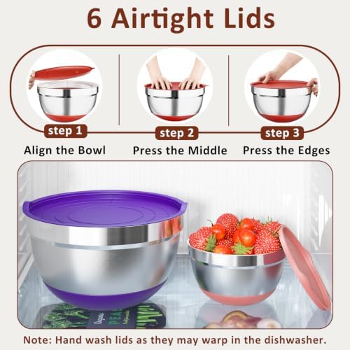9 Pack Mixing Bowls with Airtight Lids & Grater Attachments, Multi