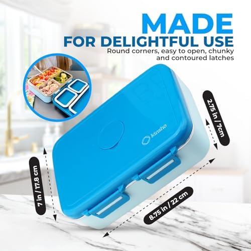 kinsho Stainless Steel Bento Box Lunch Container for Boys Kids, Blue
